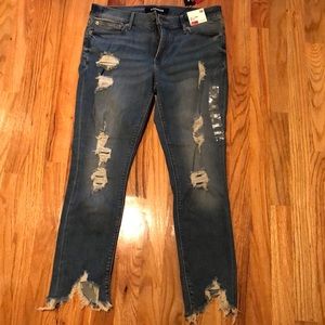 Distressed jean leggings